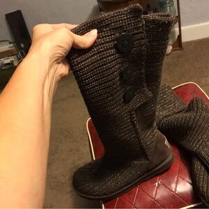 UGG Women’s 9 Classic Candy Knit Convertible Brown and Gold and Metallic  Boots